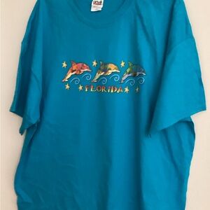 81. Anvil Blue T-Shirt with Colorful Dolphin Design NWOT Unisex